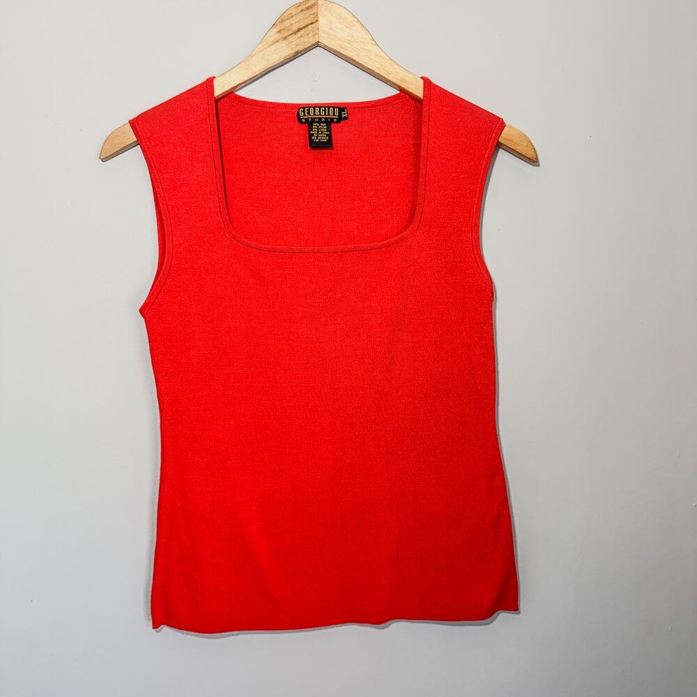 Vintage Georgiou Silk Blend Red Square Neck Knit Sweater Vest Tank XL